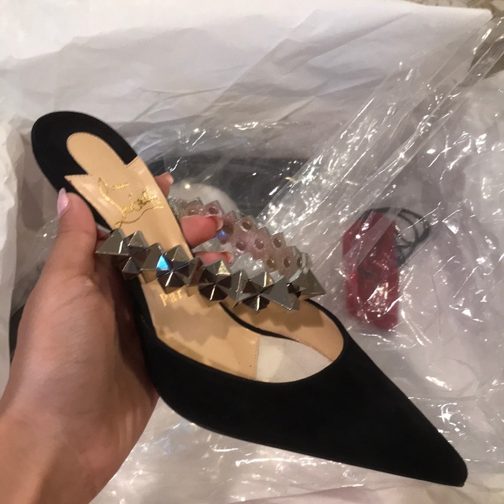 NWT Louboutin Planet Choc Embellished Mules